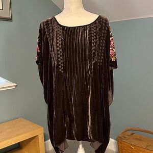 Johnny Was Velvet Top with Floral Embroidery